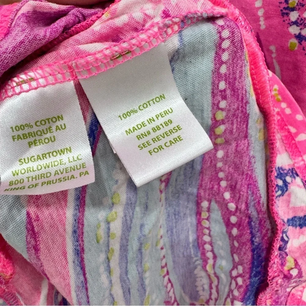 Lilly Pulitzer Oh My Guava Magenta Fanning Romper Sz Lg 8-10 pink blue multi
